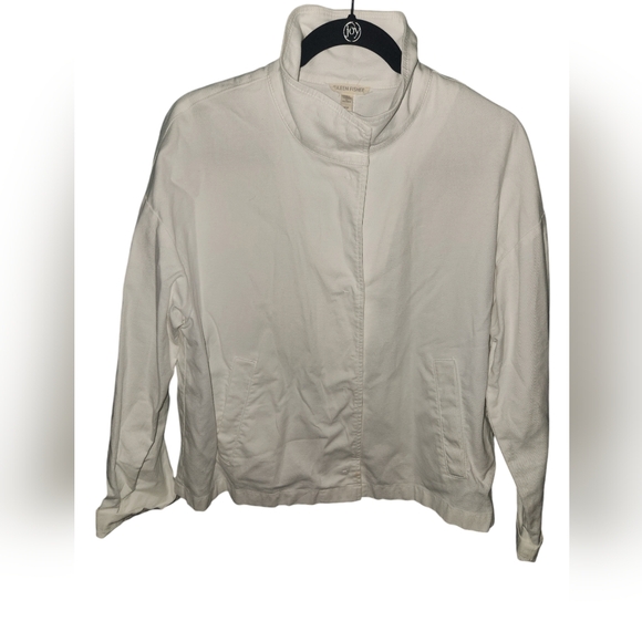 Eileen Fisher‎ White Snap Collared Shacket Organic Cotton Hemp Size Medium - Picture 1 of 7
